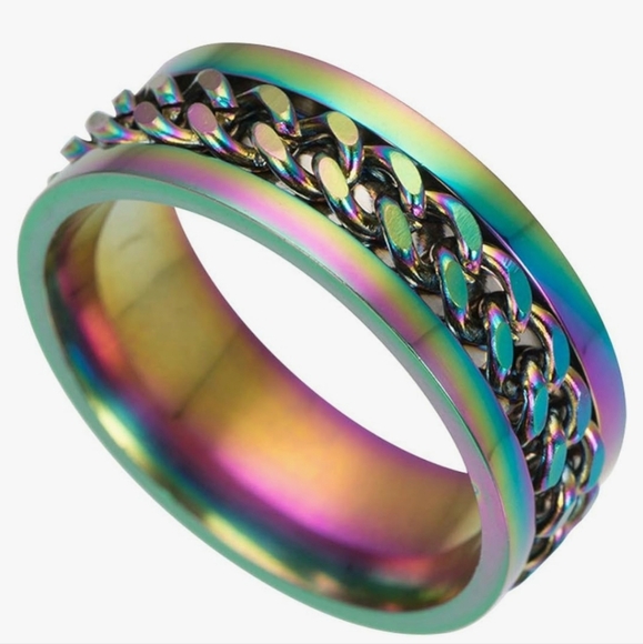 🌈 rainbow multicolor Stainless steel rotating fidget spinner ring - Picture 6 of 6